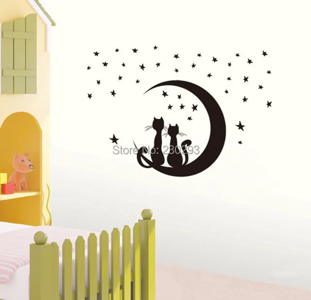 New Black Naughty Couple Cats Moon Stars Home Decor Wall Sticker Paper Stickers For Living Room New Black Naughty Couple Cats Moon Stars Home Decor Wall Sticker Paper Stickers For Living Room