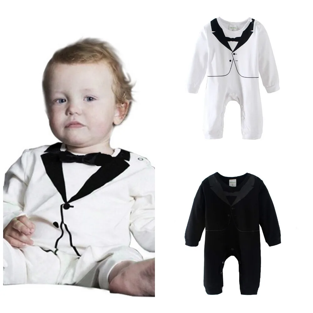 Newborn Infant 100 Cotton Rompers Clothing Baby Boys Tie Gentleman Bow
