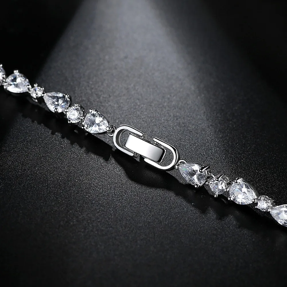 LUOTEEMI Culture D'eau Douce Perles Fleur et Clair CZ Waterdrop Nuptiale De Mariage Ensemble de Bijoux Pour Les Femmes Boucles D'oreilles Collier Ensembles - 5