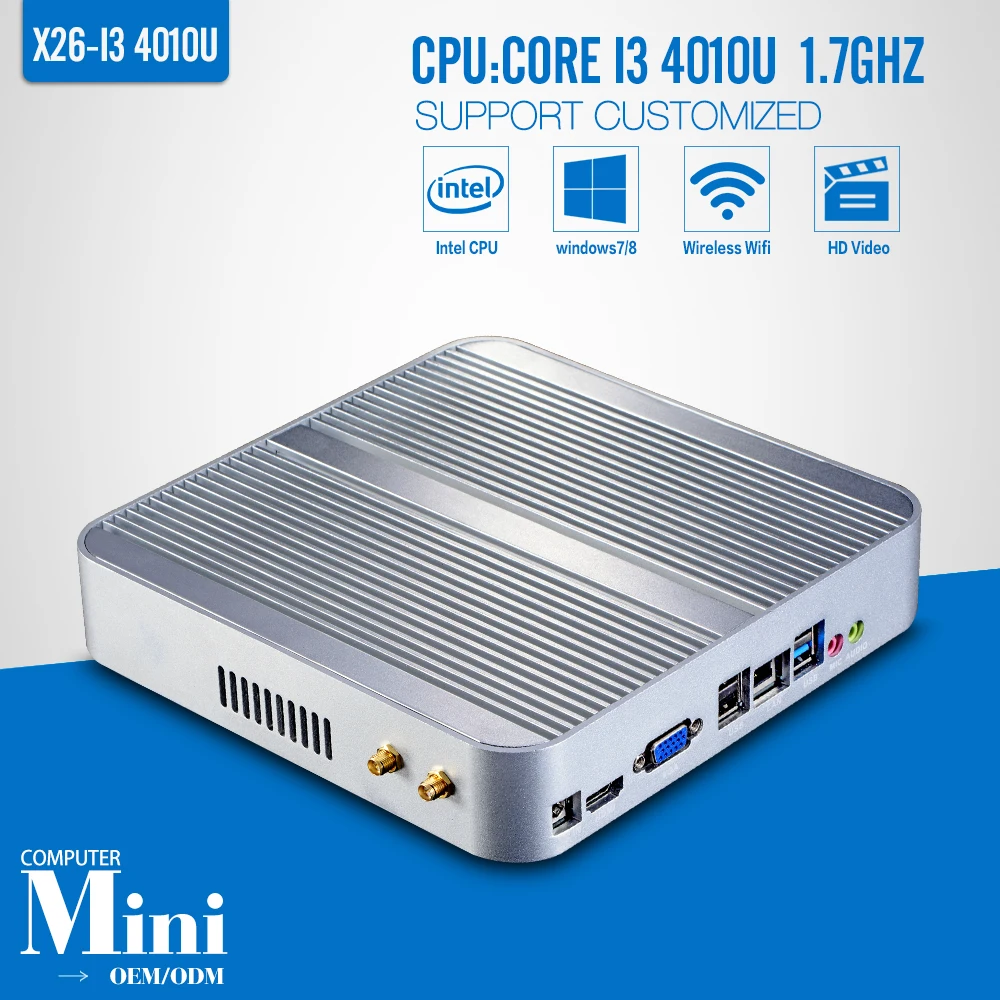  I3 4010U No ram,ssd,wifi,Window 7/8.1 ,VGA,HDMI,aluminium alloy,Desktop Computer,Power Adapter,Mini PC 