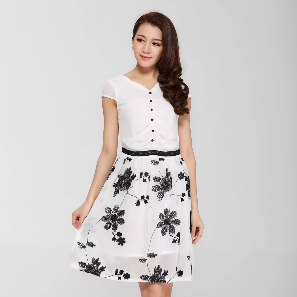 Embroidered One Piece Dress Japanese Style Gentlewomen Summer Skirt