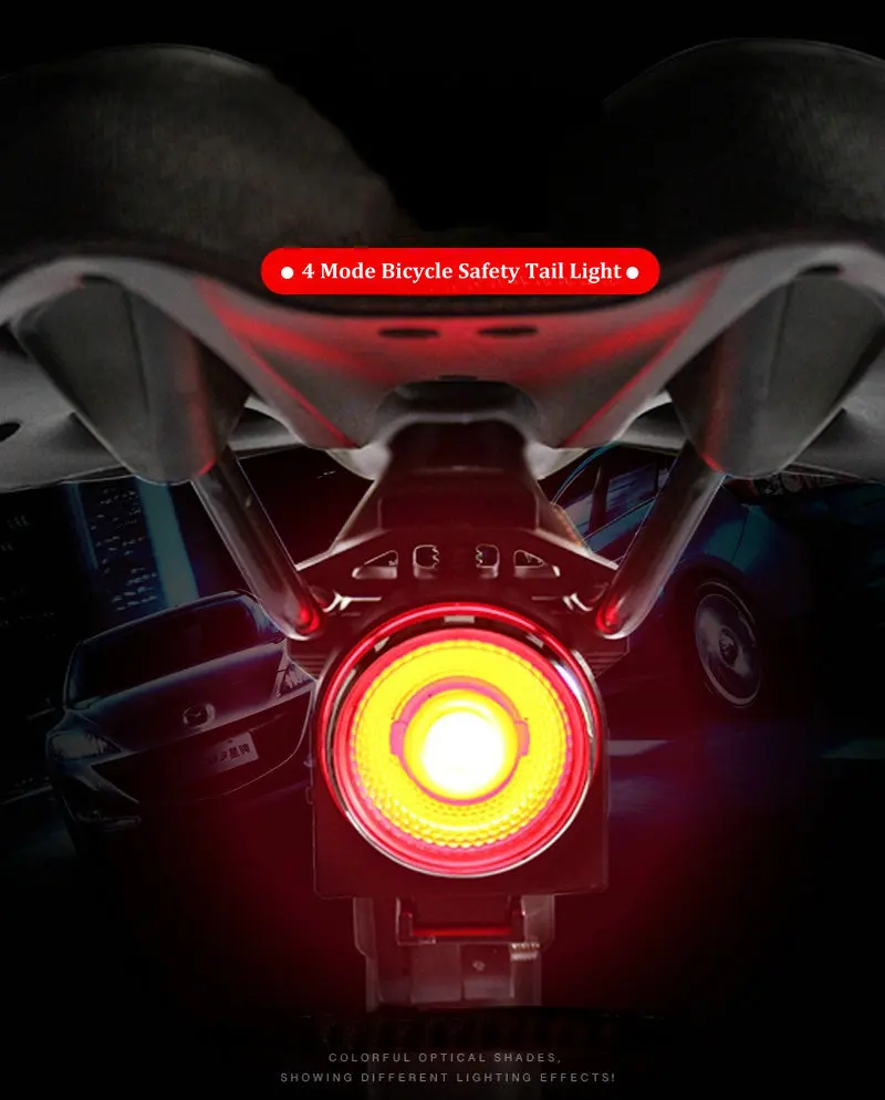 XC USHIO Bicycle Taillight New LED USB Rechargeable Safety Warning Lamp Waterproof Road MTB Bike Saddle Rear Smart Light 4 Mode  (1)