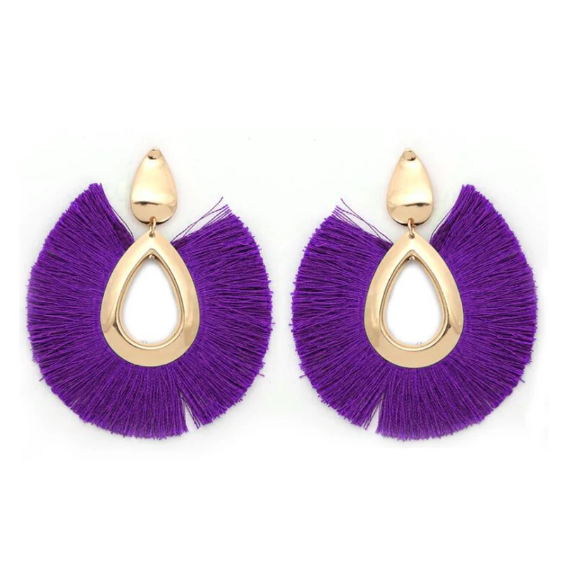 N167 этническое длинное ожерелье с бахромой и кисточками для женщин, ожерелье с подвеской, летняя мода, бохо, большое богемное ювелирное изделие, колье для женщин - Окраска металла: Light Purple