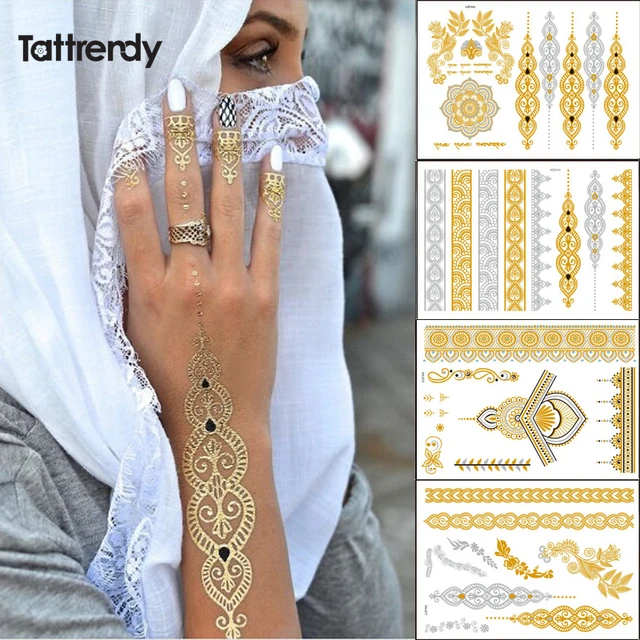 tattrendy 4pcs new indian arabic design golden silver flash tribal tattrendy 4pcs new indian arabic design golden silver flash tribal