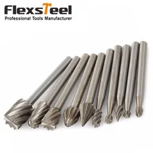 10 Pieces 1/8 HSS Routing Router Drill Bits Set Dremel Carbide Rotary Burrs Tools Wood Stone Metal Root Carving Milling Cutter
