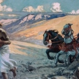 Elijah Runs Before the Chariot of Ahab James Tissot (1836-1902 French) Jewish Museum New York City Print (18 x (24 x 36)