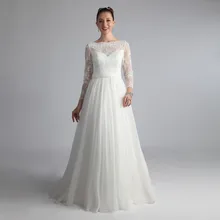 Cheap Boat Neck Vestido De Noivas 2017 Plus Size Bridal Gown Chiffon Robe Mariage Femme Wedding Dress With Sleeves KS55