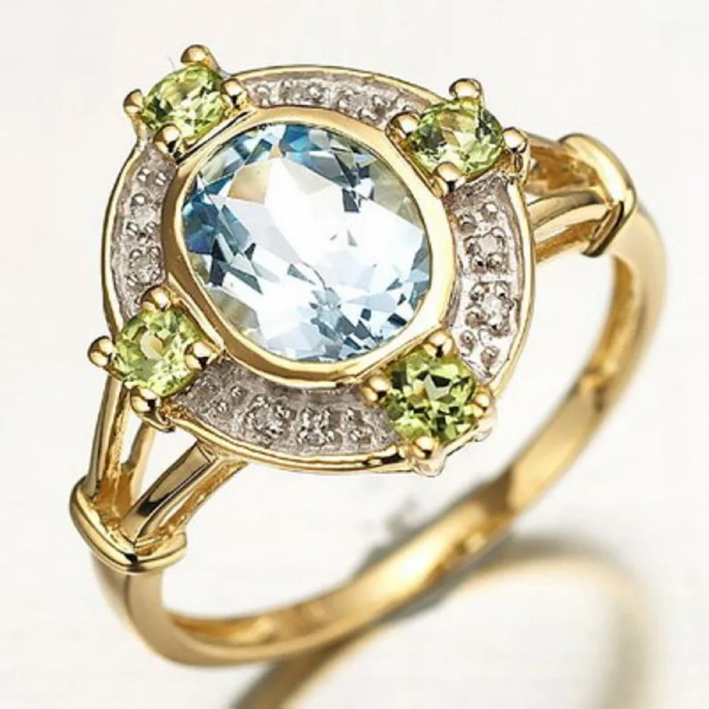 

SuoHuan Size 6-10 Ring For Women Female Sky Blue Zirconia Stone Crystal Gold Filled Party Women Anniversary Fashion Jewelry Gift