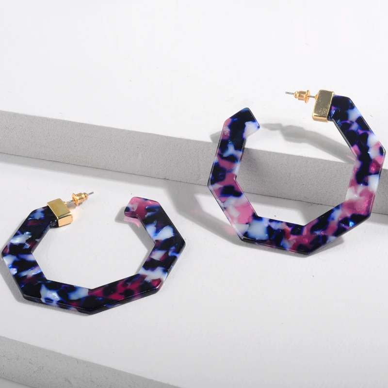 2018 New Exaggerated Acetate Acrylic Drop Earring For Women Dark Blue Statement Large Geometry Polygon Big Earring Jewelry Gift