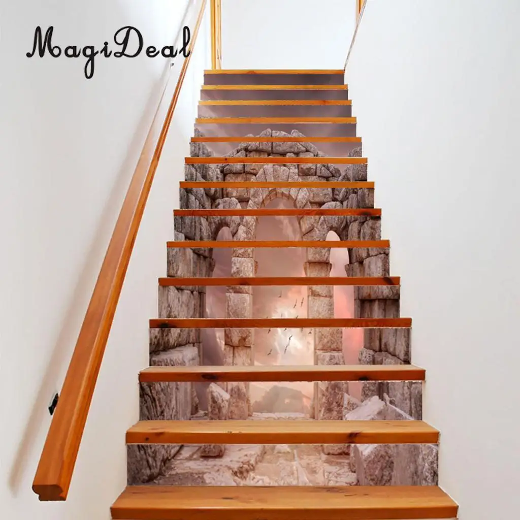 13Pcs 3D DIY Tile Stairs Stickers Removable Waterproof Wallpaper Stickers Self-adhesive Stair Riser for Stairway or Home Decor