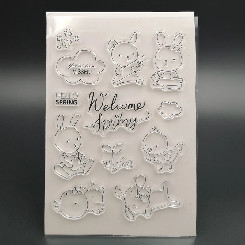 

VUAWRTG Hello Spring Transparent Clear Silicone Stamp for DIY scrapbooking/photo album Decorative Card making