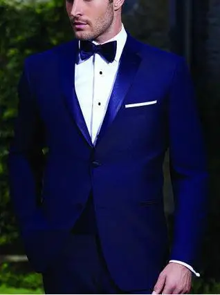 Красивый синий свадебный костюм жениха из двух частей мужской смокинг Черная шаль лацкан индивидуальные мужские вечерние костюмы для курения(куртка+ брюки