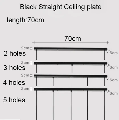Потолочная пластина черный/белый Железный кулон Цоколи DIY 2/3/4/5 отверстий 25 см/30 см/40 см/50 см прямые/круглая потолочная панель округлая панель с базой - Цвет: 70CM Black Straight