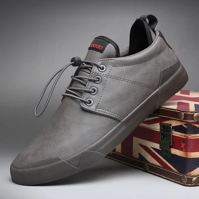 Высококачественные кожаные модные черные мужские кроссовки; zapatos hombre; мужская повседневная обувь на плоской подошве; A52-41 - Цвет: Серый