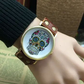 

New Fashion Skeleton Mens Womens Quartz Watch Casual Style Unisex Wristwatch Genuine Leather Creative Watches Horloges Relogio