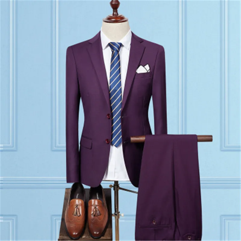 Blazers Trousers Sets Men / 2017 Spring Autumn New Fashion Men Style Slim Groom Wedding Dress Suit Coat Two-piece Jacket Pants