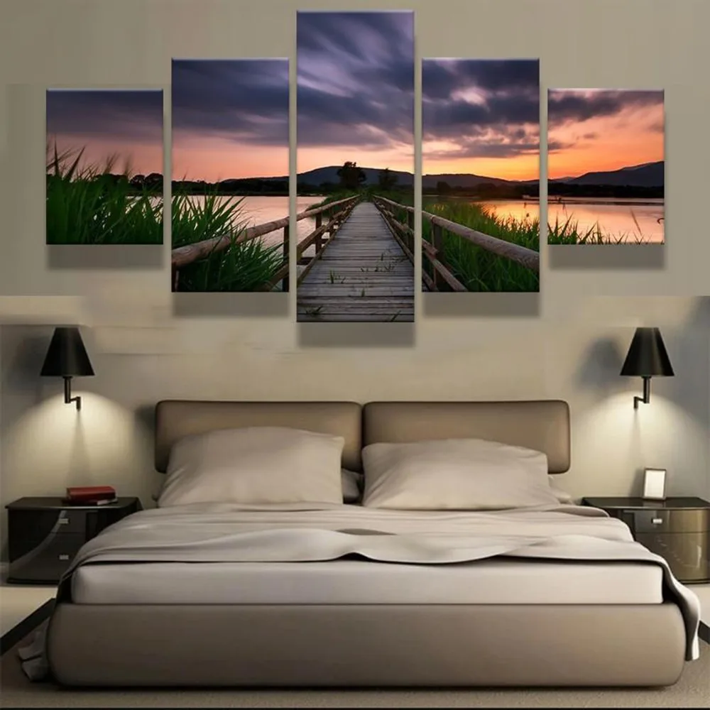 Waliicorners 5 Piece HD Print Large Sunset Bridge Poster Modern Decorative Paintings on Canvas Wall Art for Home Decorations Wall Decor 4