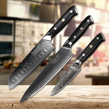 

SUNNECKO 3pcs Kitchen Knife Set Chef Paring Santoku Kinfe Japanese VG10 Steel Razor Sharp Blade G10 Handle Damascus Cooking Tool