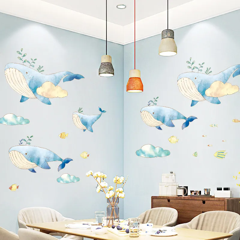 Blue Whale Wall Stickers Sea Animal Wall Art For Kids Room Living Room 150x85cm