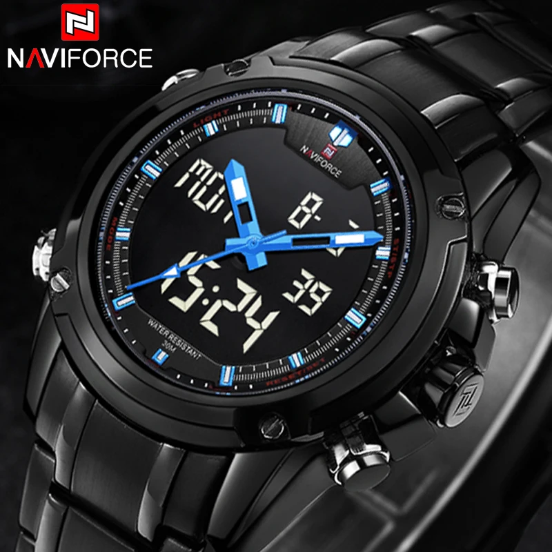 

Watches men NAVIFORCE brand Sport Full Steel Digital LED men's watch reloj hombre Army Military wristwatch relogio masculino