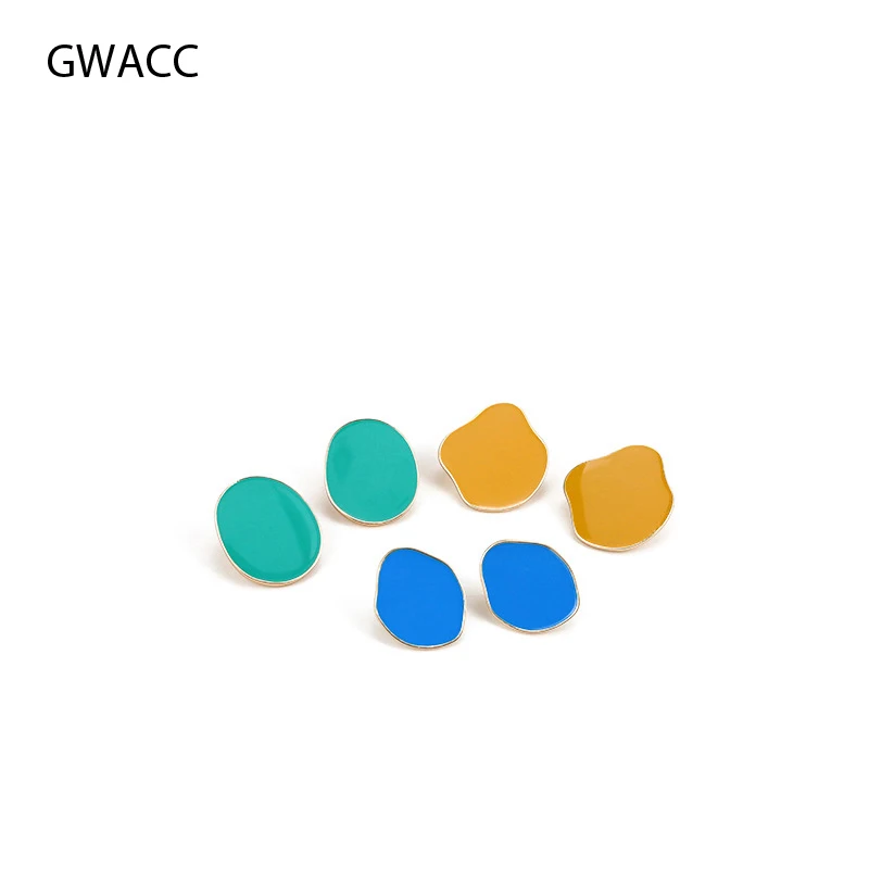

GWACC Korea Candy Color Simple Oil Stud Earrings For Women Personality Geometric Irregular Stud Earrings Fashion Jewelry