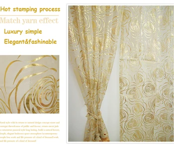 

Eco-freindly Hot stamping process high quality gold rose curtain yarns tulles window screen& stain fabric curtains can customize