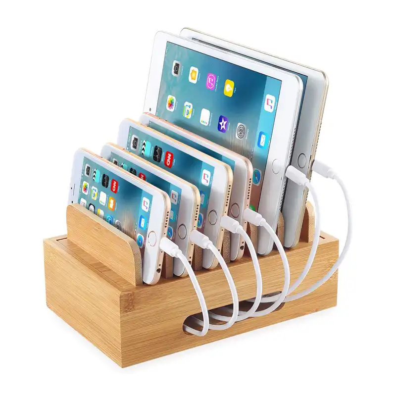 Eco Friendly Bamboo Multi Device Charging Station Stand Desktop
