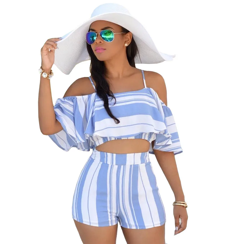 Hot Sale Women Casual Shorts Suits Ruffles Sexy Spaghetti Strap Crop