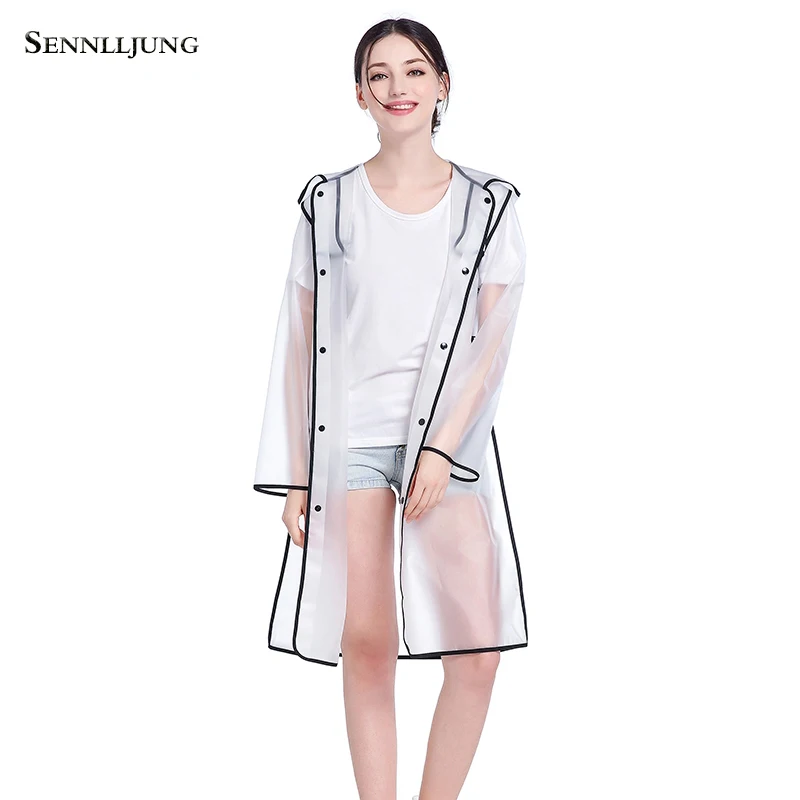 SENNLLJUNG EVA Transparent Waterproof Women Long Raincoat Poncho ...