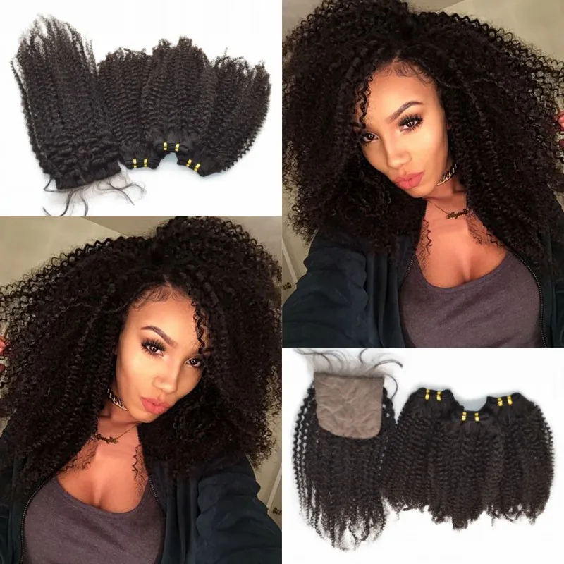 Hot Afro Kinky 3c 4a 4b Peruvian Hair Bundles With Closures 3pcs