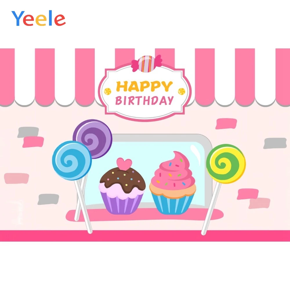 

Yeele Cake Ice Cream Lollipop Sweet Dreamy Birthday Photography Backgrounds Customized Photographic Backdrops for Photo Studio