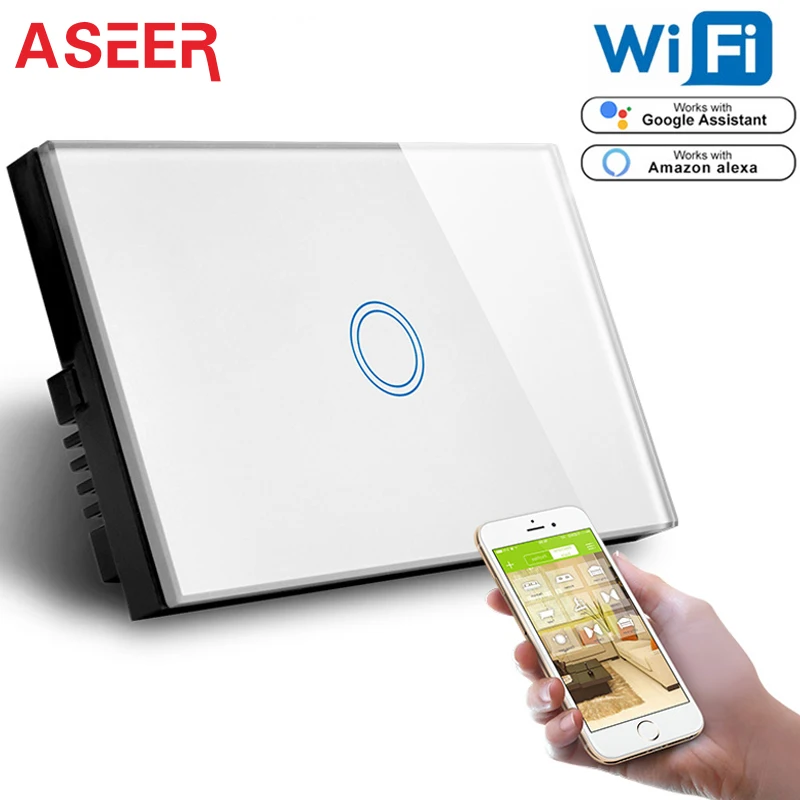 

ASEER,US 1 Gang Smart Light Switch Wireless Wall Interruptor Touch Control WiFi Switch Compatible Amazon Alexa Google Assistant