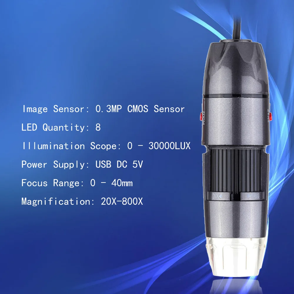 

20-800X 8LED USB Digital Microscope Zoom Endoscope Magnifier with Adjustable Stand 0.3MP Video Camera
