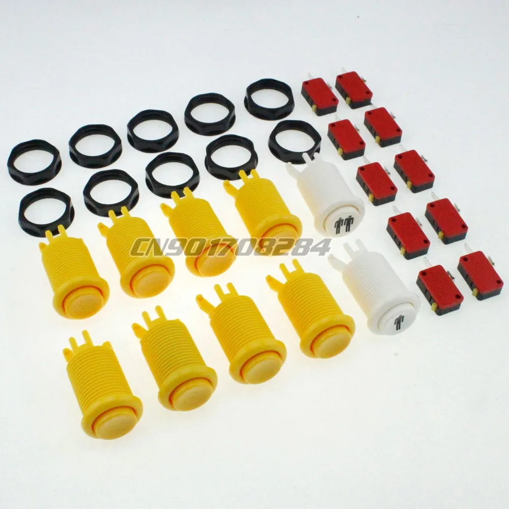 

8x New 30mm Happ Style Buttons + One Two Push Button With Micro Switch For Arcade PC Mame Jamma Games Parts #Yellow