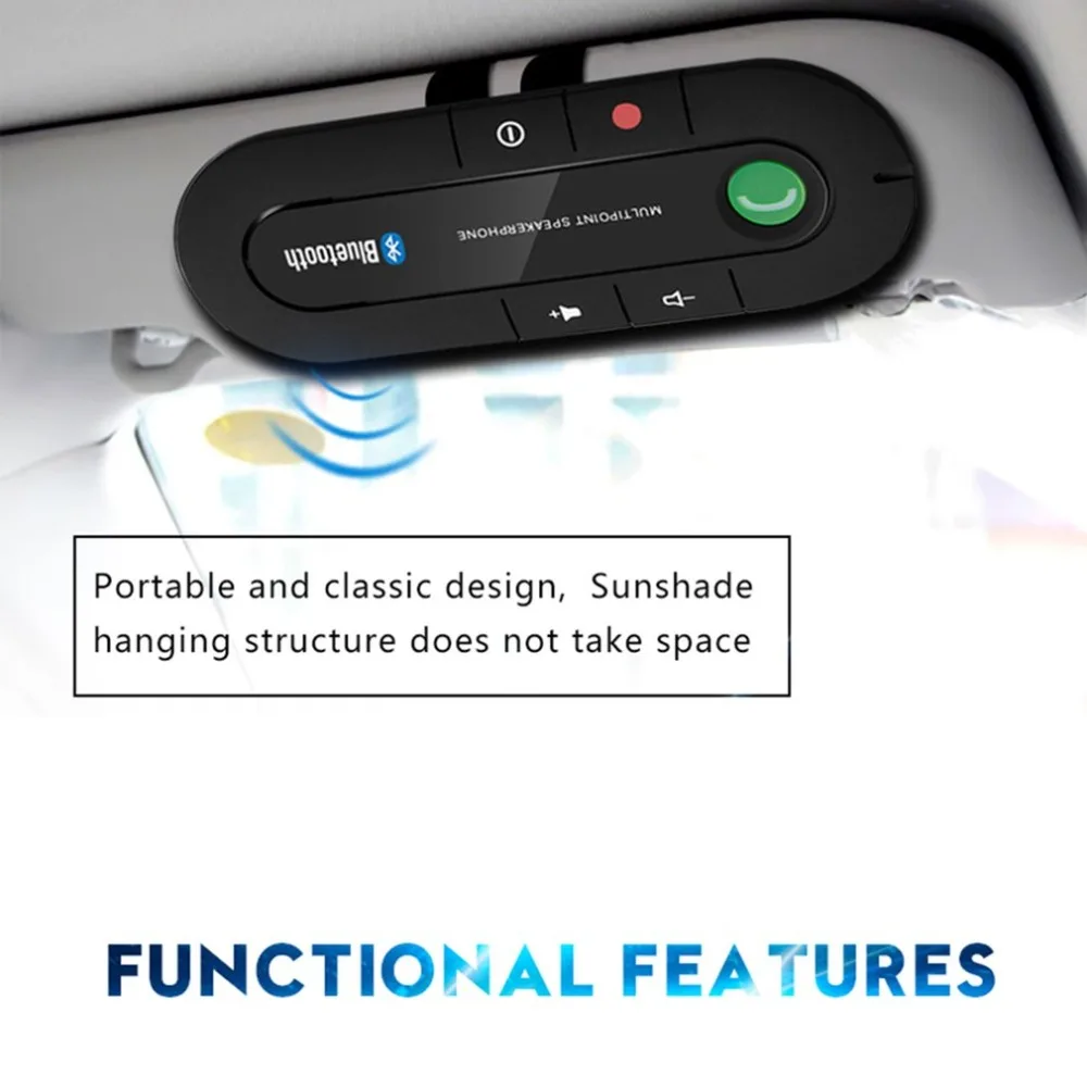 2021 Bluetooth-compatible Handsfree Car Speaker Phone MP3 Music Player Sun Visor Clip Speakerphone With Car Charger
