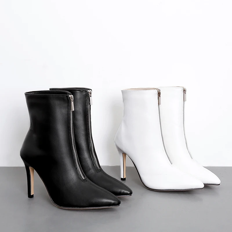 

White fe boots fine with high heels point short boots show thin fashion motorcycle boots for women's shoes
