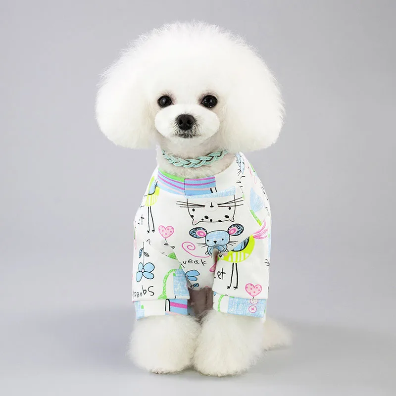 Pet Cat собака комбинезоны пижамы Щенок Одежда Хлопок с милым принтом худи для маленьких собак Уютный боди комбинезоны для малышек Чихуахуа