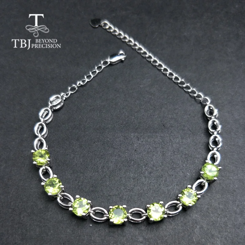 

TBJ,Natural Peridot bracelet round 5mm,simple and elegant design bracelet in 925 sterling silver gemstone jewelry with gift box