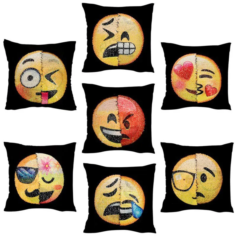 Emoji Pillow Cases Changing Face Funny Reversible Sequin Mermaid Pillow