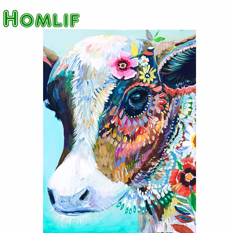 

HOMLIF Full Square/Round Drill 5D DIY Diamond Painting Colorful Cow 3D Embroidery Cross Stitch Mosaic Rhinestone Home Decor