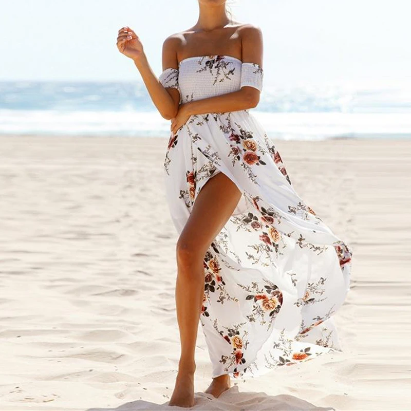 620.55 руб. 22% СКИДКА|Без бретелек женское летнее Бохо Макси длинное платье Вечеринка Пляжные Платья Vestidos женский сарафан платье с цветочным принтом Лето 2019-in Платья from Женская одежда on Aliexpress.com | Alibaba Group