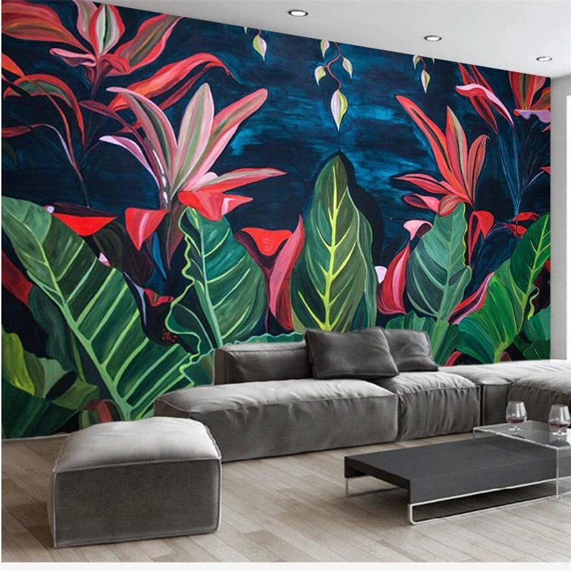 

wellyu wallpapers for living room Custom wallpaper European - style retro tropical rain forest banana leaf TV background wall