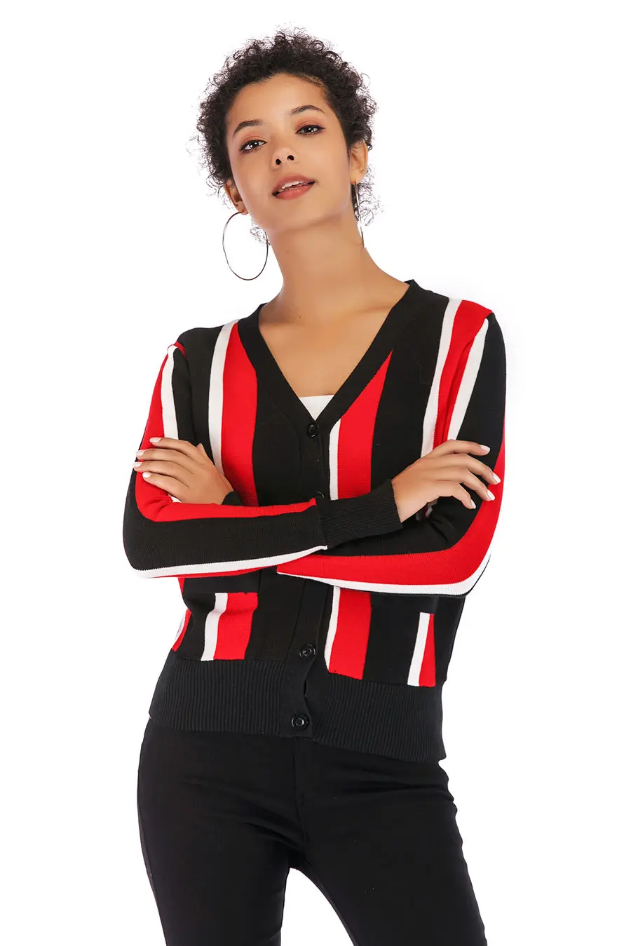 Gladiolus 2018 Autumn Winter Knitted Sweater Women Long Sleeve V-Neck Singer Breasted Pocket Striped Cardigan Women Sweater Tops (20)
