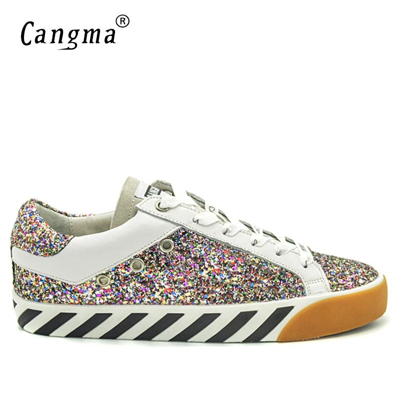 

CANGMA Luxury Brand Designer Women Sneakers Sequined Flats Glitter Pink Vintage Shoes Suede Women's Vulcanized Shoes Female
