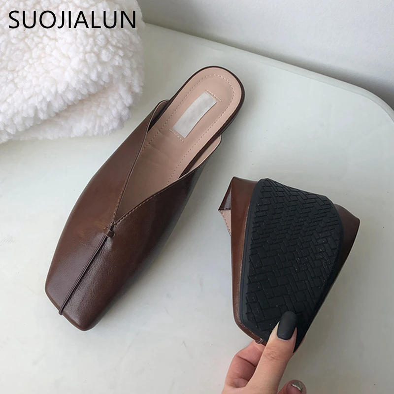SUOJIALUN 2019 Брендовые женские летние мюли шлепанцы высокого качества мягкие слипоны