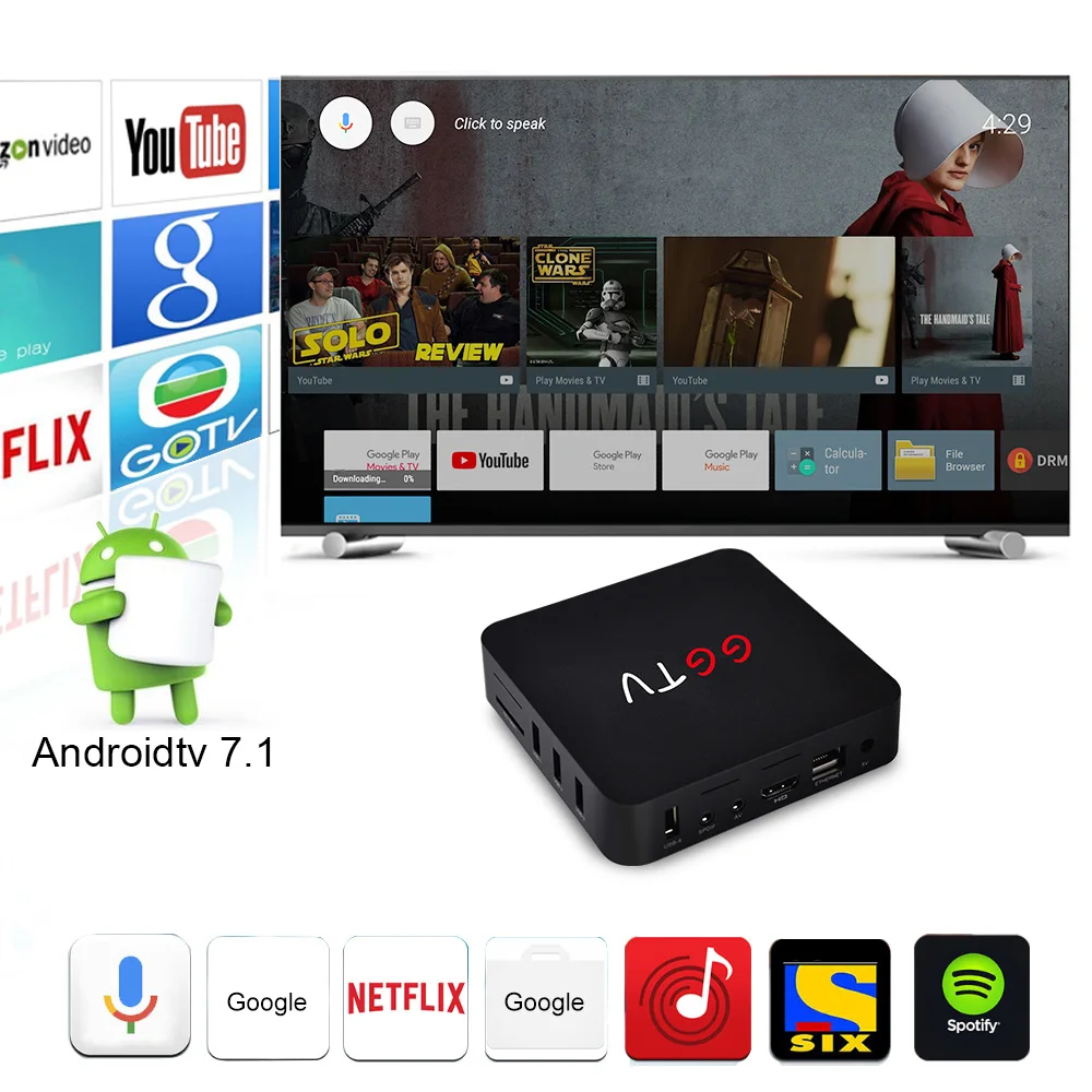 

GGTV 4GB RAM 32GB ROM Android 7.1 TV Box RK3328 Quad Core 2.4GHz WiFi Smart Set-top Box HDR 4K Voice Control Media Player
