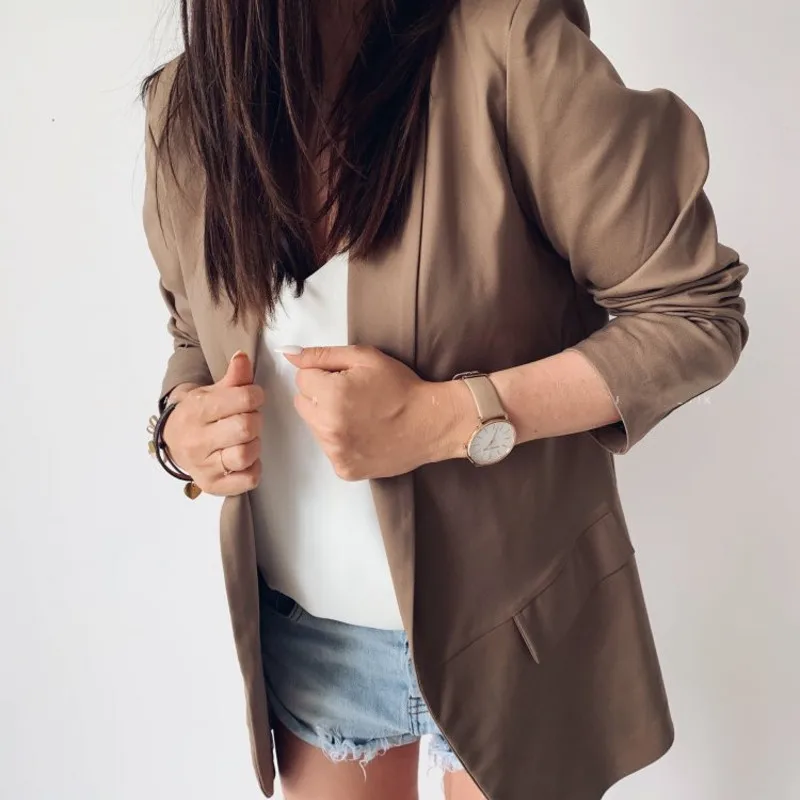 Large size Women's Blazers autumn hot Slim long sleeve solid color fake pocket lapel high quality blazer women's outerwear