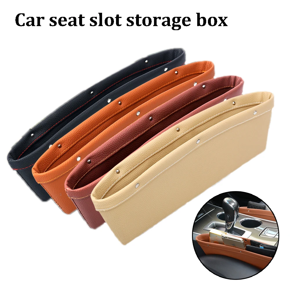 

Car seat storage box quilted PU leather car with multi-function slit gap leak-proof