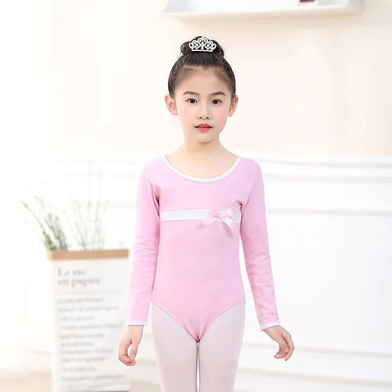 Girls Ballet Print Dance Wear Long Sleeve Cotton Dance Leotards Toddler