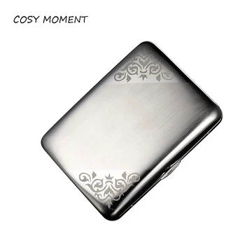 

COSY MOMENT 16packs Stainless Steel Brand Cigarette Case Silver Automatic Cigarette Box Cigarette Holder caja tabaco metal YJ454